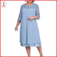 fulaide Formal Dress Net Yarn Embroidery Plus Size Loose Round Neck Floral Midi Dress for Wedding Pa