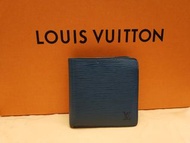 真品 Louis Vuitton LV vintage EPI 水波紋 藍色 短 雙層鈔票夾藏