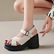 Open Toe Buckle Wedges Shoes, Comfortable, Easy to Walk in, 9cm High, SNM Wedge Sandals