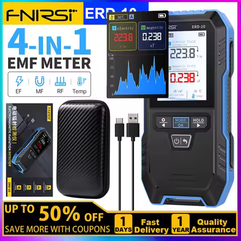 FNIRSI ERD-10 EMF 4-in-1 Detector Electromagnetic Field Strength Meter, RF Power Analyzer Temperatur