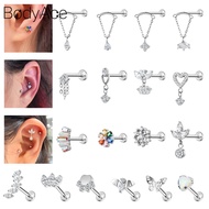 Bodyace 1 PC Helix Couch Piercing Titanium Labret Stud Dangle Chain Cartilage Stud Earring 16G Cryst
