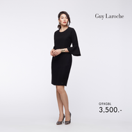 ชุดเดรส Guy Laroche Super Black Business Ruffle Sleeve Dress เดรสเข้ารูปคลุมเข่า แขนระบาย มีซิปหลัง (G9XGBL)