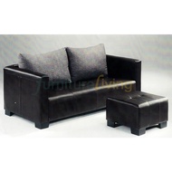 Furniture Living New 3 Seater + Ottoman Faux Leather Sofa with Fabric Backrest Cushions