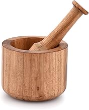 Samhita Acacia Wood Mortar and Pestle for Garlic Pepper Herb Crusher Kitchen Utensils Birthday Housewarming Gift. Mortar- 4" x 3" Pestle- 5.5"