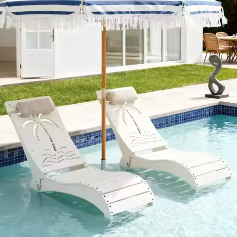 in Pool Lounge Chairs Set of 2, HDPE Pool Chaise Loungers for Sun Shelf up to 9 Inches, Fade-Resista