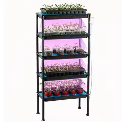 5-Tier Hydroponics Growing System Plant Stand with Grow Lights Pump - Ebb and Flow Seedbeds Siphonin