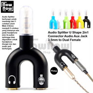 Audio Splitter U Shape 2in1 Connector Audio Aux Jack 3.5mm to Dual Female Headset + Mic 2 Lubang Por