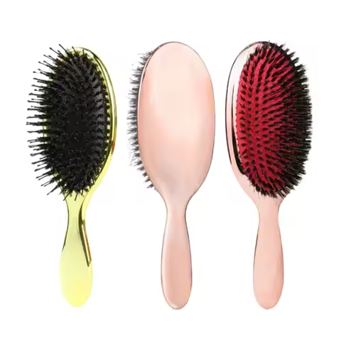 Luxury Gold And Silver Color Oval Hair Brush Boar Bristle Paddle Hair Brush Anti Static Hair Comb Ha