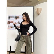 t shirt woman New U-Neck Long Sleeve Top - Soft Cotton | Slim Fit