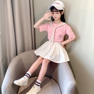 ZANRA Baju Kanak Perempuan,girls Preppy Tops & Pleated Skirt Two-Piece Set, Children Summer Clothes,