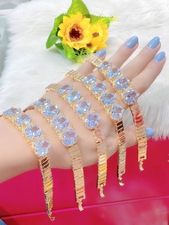 Lắc Tay Nữ Mạ Vàng 18k Mặt Đá Trắng Xinh Đẹp (Freesize) - Lokalo -Dễ Phối Thời Trang - Hàng Xuất Khẩ