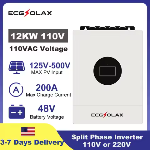 ECGSOLAX 12KW Split Phase Inverter 48V 110V or 220V Hybrid Solar Inverter Dual MPPT Off Grid MPPT 20