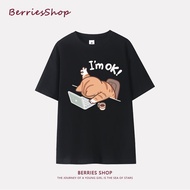 Office worker sleepy cat print trend, new short sleeve t-shirt women's top versatile women's short t