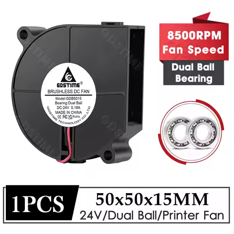 Gdstime Blower 5015 Fan 24V 50x50x15MM Turbo Fan 50MM Dual Ball Brushless Cooler Fan 8500RPM High Sp