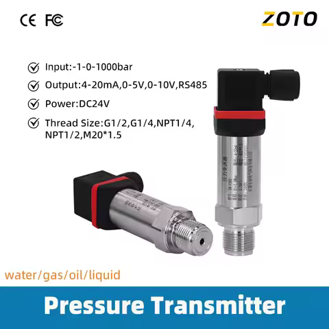 Pressure Transmitter -1-0-1000bar 4-20ma 0-10V RS485 0-5V Output Water Tank Oil Gas G1/4 M20*1.5 Thr