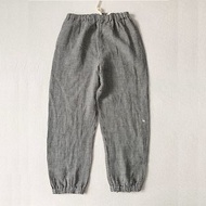 日本 Northern Truck 黑白色格紋棉麻 束腳 長褲