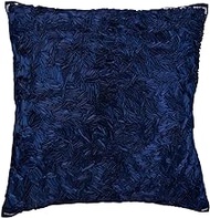 The HomeCentric Navy Blue Shams, Satin Ribbon Cushion Sham, Pack of 2, 60x60 cm (24"x24") Cushion Shams, Square Silk Shams, Solid Modern Cushion Shams, Solid Color Pillow Case - All Thats Navy