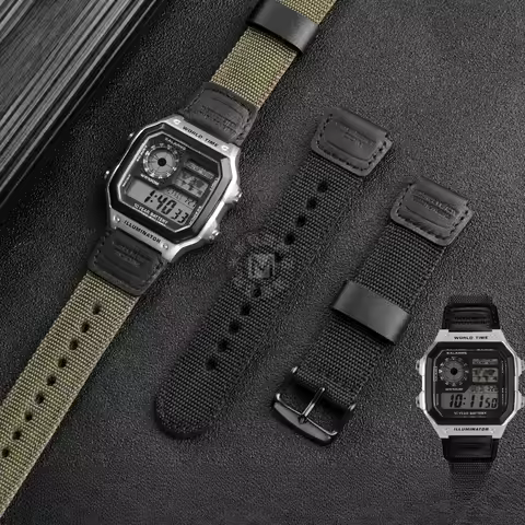 For Casio W-218H AE-1200/1100 SGW-300/400 W-S210 Convex Interface Durable Woven Nylon 18mm Replace F