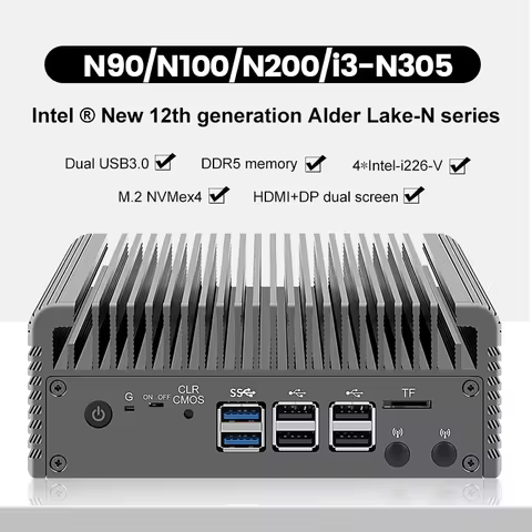 Topton 2.5G LAN Firewall NAS Fanless Mini PC Intel Core i3 N305 N100 DDR5 2xNVMe 4x i226-V 8xUSB Pro