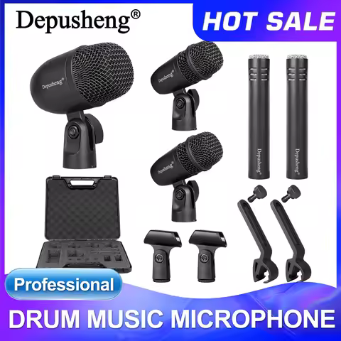 Wired Dynamic Drum Microphone Dpusheng GM5 Bass/Kick Instrument Tom/Snare Cymbals Mic Set for Studio