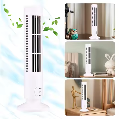 LED Tower Fan Bladeless Cooling Fan 2 Gear Speed Mini Vertical Conditioner Portable USB Bladeless Fa