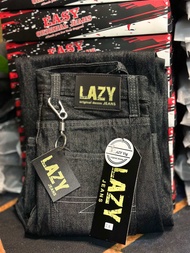 กางเกงยีนส์Lazy 15ozมิดไนท์ด้ายเทาปักกระเป๋าเล็ก 15oz เอวสูงของแท้100%