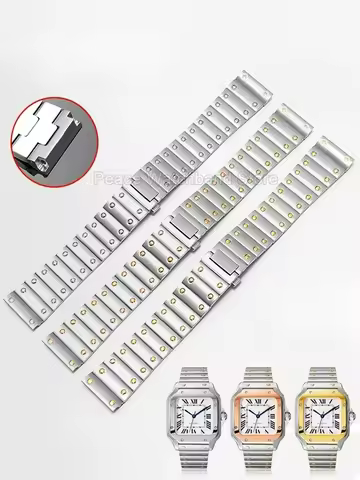 Strap Men Women Dainty Steel Watchband for Cartier Santos Sandoz WSSA0010 WSSA0009/0018 Exquisite So