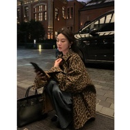 New  Retro American Leopard Print Hot Girl Coat Womens Autumn New Hong Kong Style Design Loose Fashi