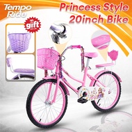 AENXRD 20 Inch Princess Bike with Wheels and Basket for 6-15 Years Old