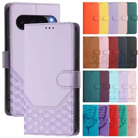 For Google Pixel 9A 9 Pro XL 5G Case Flip Etui on For Google Pixel 9 A 9Pro Pixel9a Classic Embossed