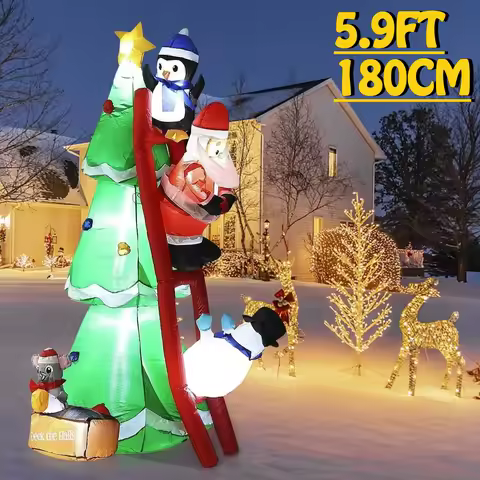 5.9FT Santa Snowman Penguin Ladder Inflatable Christmas Decorations Ornaments Lights Outdoor Decorat