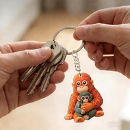 Protect Punch The Monkey Keychain,2D Hugging Monkey Keychain, Plush Toy Holding Monkey Key Ring, Mea