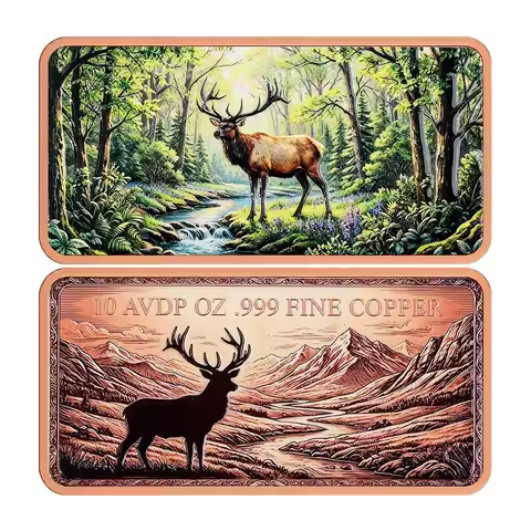 10 AVDP OZ .999 Fine Copper Bar Colorful Forest Elk Deer Mountain Valley Wildlife Nature Pure Copper