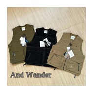 AND WANDER 多口袋純色水洗尼龍背心 釣魚戶外露營馬甲 四季適用