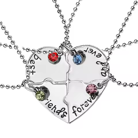 Hot Sale BFF Necklace For 4 Four Friends Necklace Heart Shape Puzzle Hand Stamp Friendship Jewelry F