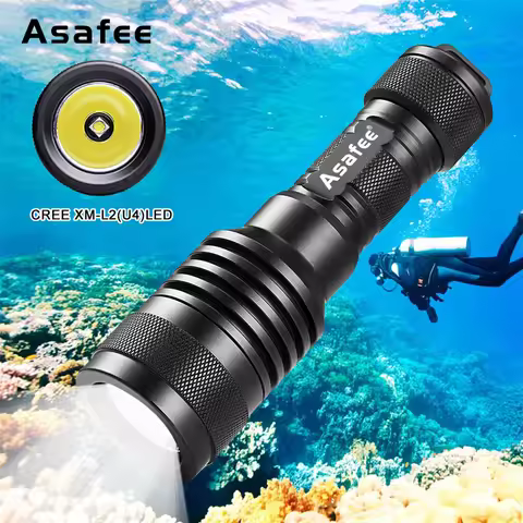 Asafee AF02D LED Backup Diving Light Super Brightness Diver Flashlight L2(U4) LED Handheld Dive Scub