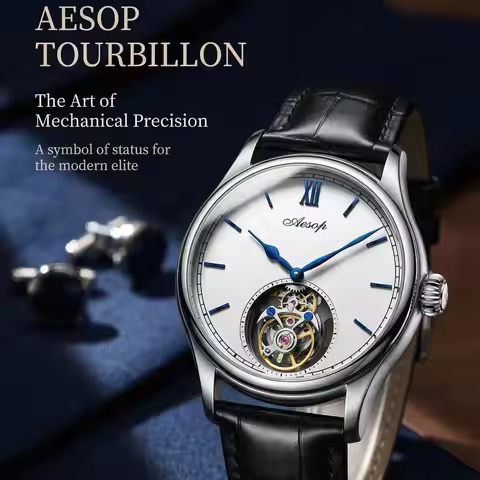 aesop Genuine Tourbillon Men Watch aesop Original Tourbillon movement mechanical watch Silver wristw