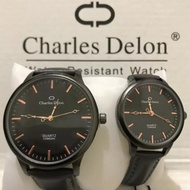 Jam Tangan Pasangan Charles Delon Original Tali Kulit -