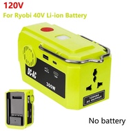300W Portable Power Inverter for Ryobi 40V Li-ion Battery Adapter with AC Outlet USB Type-C Port 120