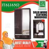 Ready-Fixed 3 Feet Glass Sliding Door Wardrobe Clothing Cabinet With Mirror