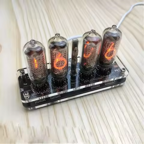 4 Digit IN-8 Nixie Glow Tube Clock IN8 with LED Backlight Alarm Clock Retro Clock