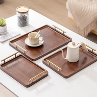 Japanese style Ebony Solid Wood Rectangle Shape Serving Tray with Golden Metal Handle