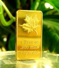 1 oz Maple Leaf 500 Mills .999 Fine Gold Plated Bar 1oz