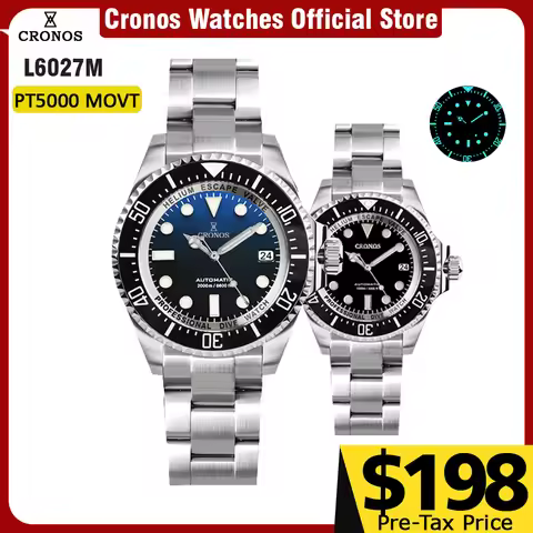 Cronos Automatic Diving Watch Stainless Steel 2000 Meters Water Resistance Professional Diver PT5000
