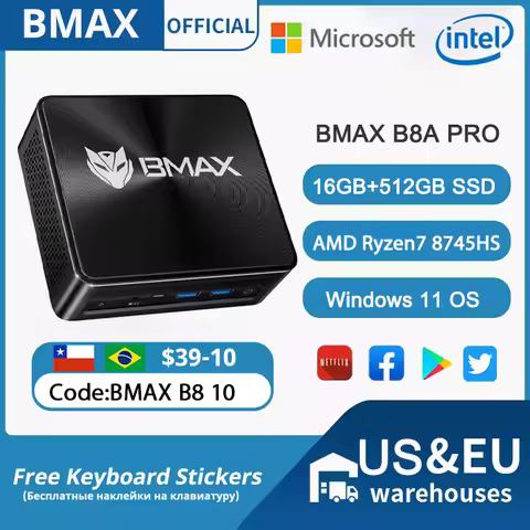 BMAX B8A Pro Mini PC AMD Ryzen 7 8745HS 16GB DDR5 512GB NVMe SSD Windows 11 WiFi 6 BT5.2 Gaming Desk