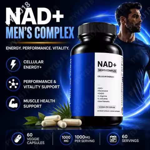 NAD+ Men's Complex Capsules 1000mg with CoQ10 Resveratrol Cellular Energy & Vitality Supplement Supp