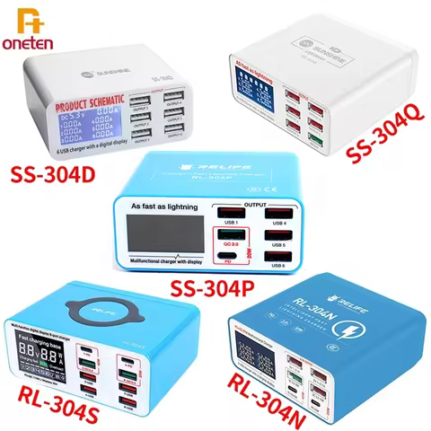 SUNSHINE SS-304Q 304D 304P 304S 304N 304R 6 Port USB Smart Fast Charge Station LCD Digital Charger F