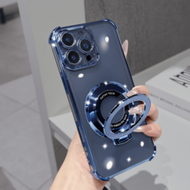 เคสโทรศัพท์กันกระแทกกันตกเข้ากันได้กับ iPhone 17 15 Pro Max เคสขาตั้งหรูหรา ชุบใส ฝาครอบป้องกันเลนส์