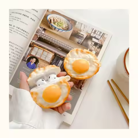 Cute 3D Fried Egg Shape Earphone Case Cover Protective Soft Cases for Airpods 1 2 3 Pro for Huawei F