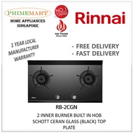Rinnai RB-2CGN 2 Inner Burner Built-In Hob Schott Ceran Glass (Black) Top Plate - 1 Year Local Manufacturer Warranty